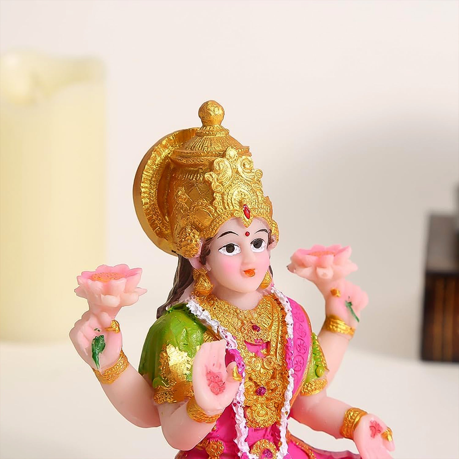 Beautiful Decorative Lakshmi Mata Idol Sitting on Lotus (1 Pc) Beautiful Decorative Lakshmi Mata Idol Sitting on Lotus (1 Pc)